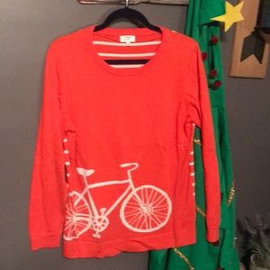 Crown & Ivy red/orange and white bike sweater - L